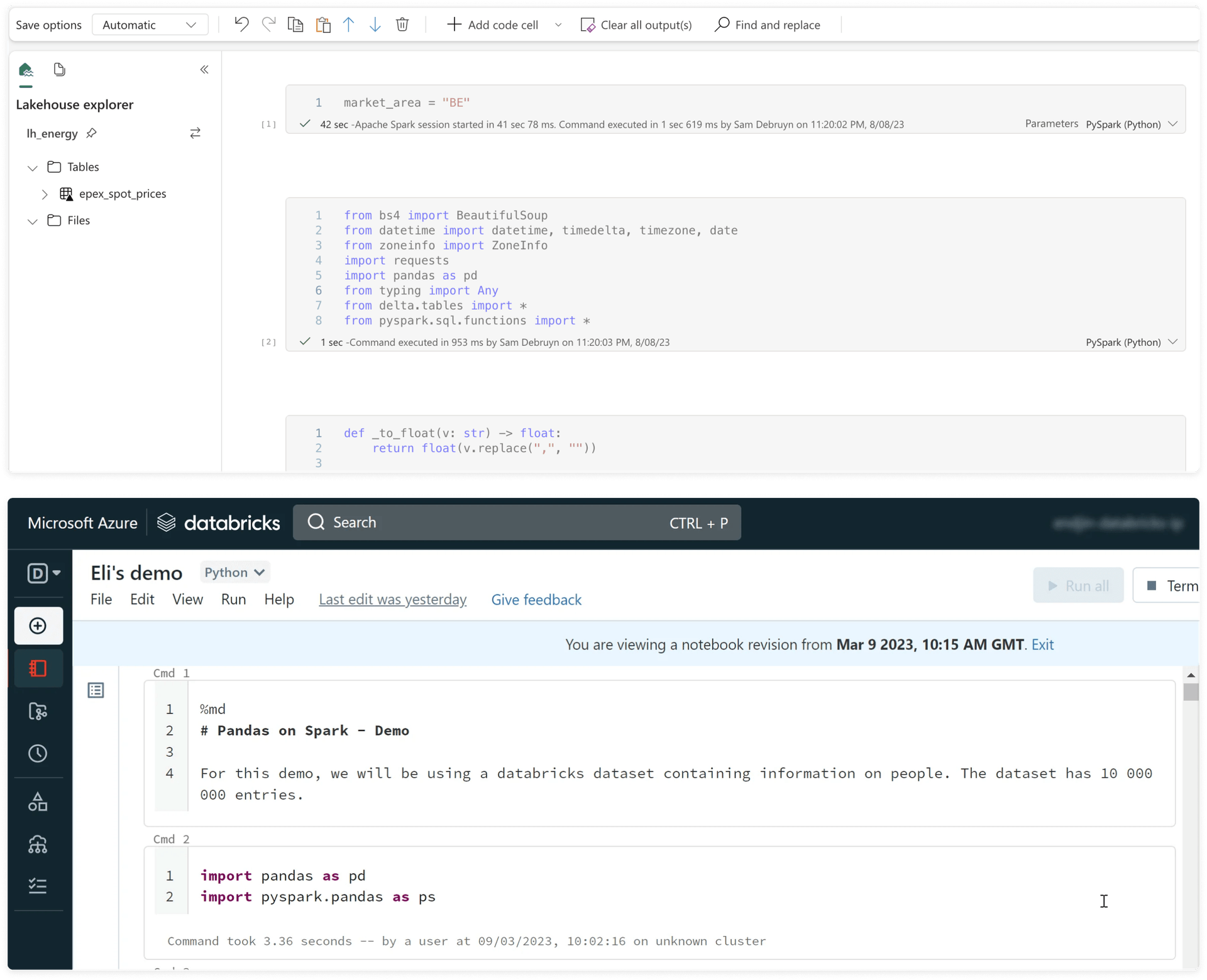 Databricks vs Fabric UI