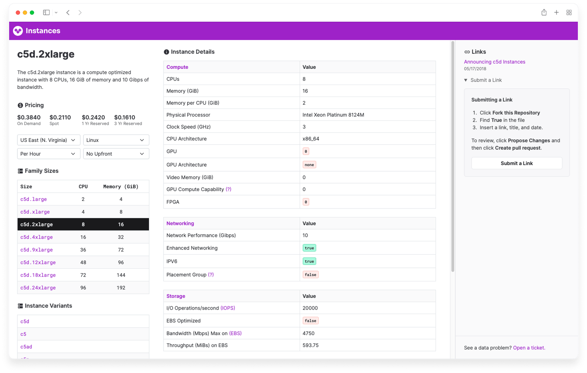 Detail Pages for each instance on EC2Instances.info