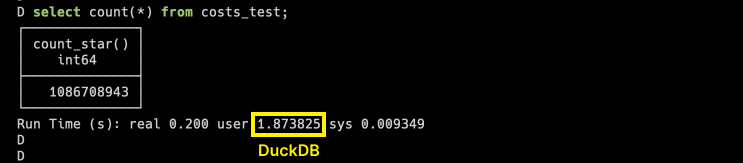 Running SELECT COUNT(*) on 1 billion rows in DuckDB