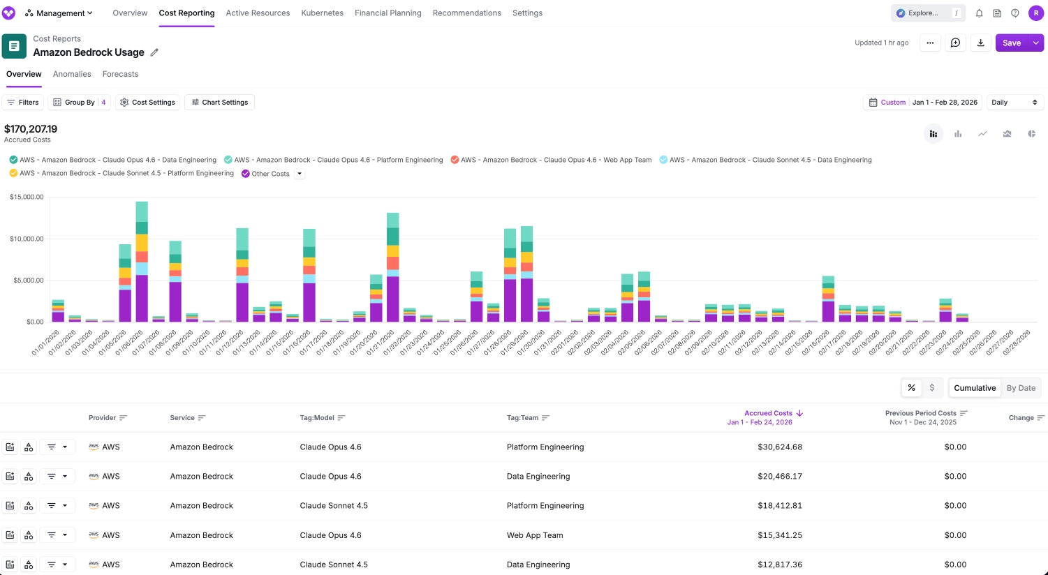 LLM Token Allocation enriches AI cost data with metadata such as Model and Team