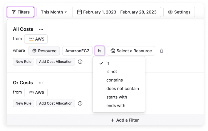 Resource filter options