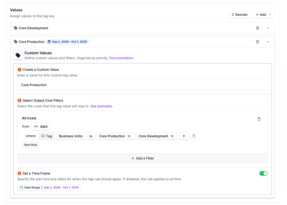 Time Frame filters can now be added to any Virtual Tag rule
