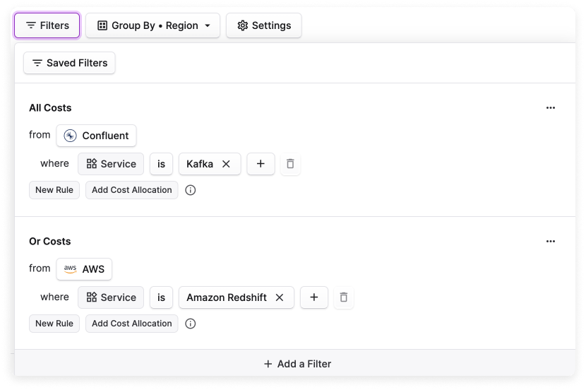 Filtering Confluent and AWS costs in Vantage